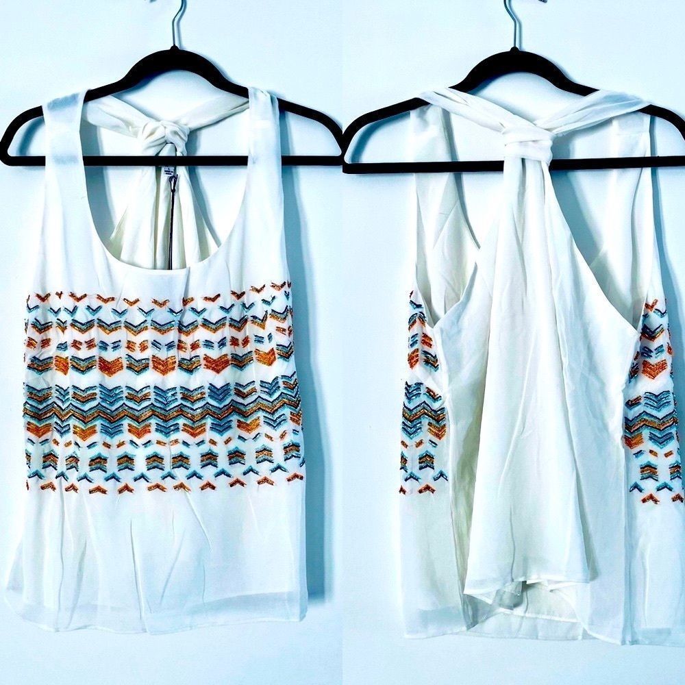 Greylin Boho Tank Large L White Beaded Embellished Women Blouse Top Summer NWT
